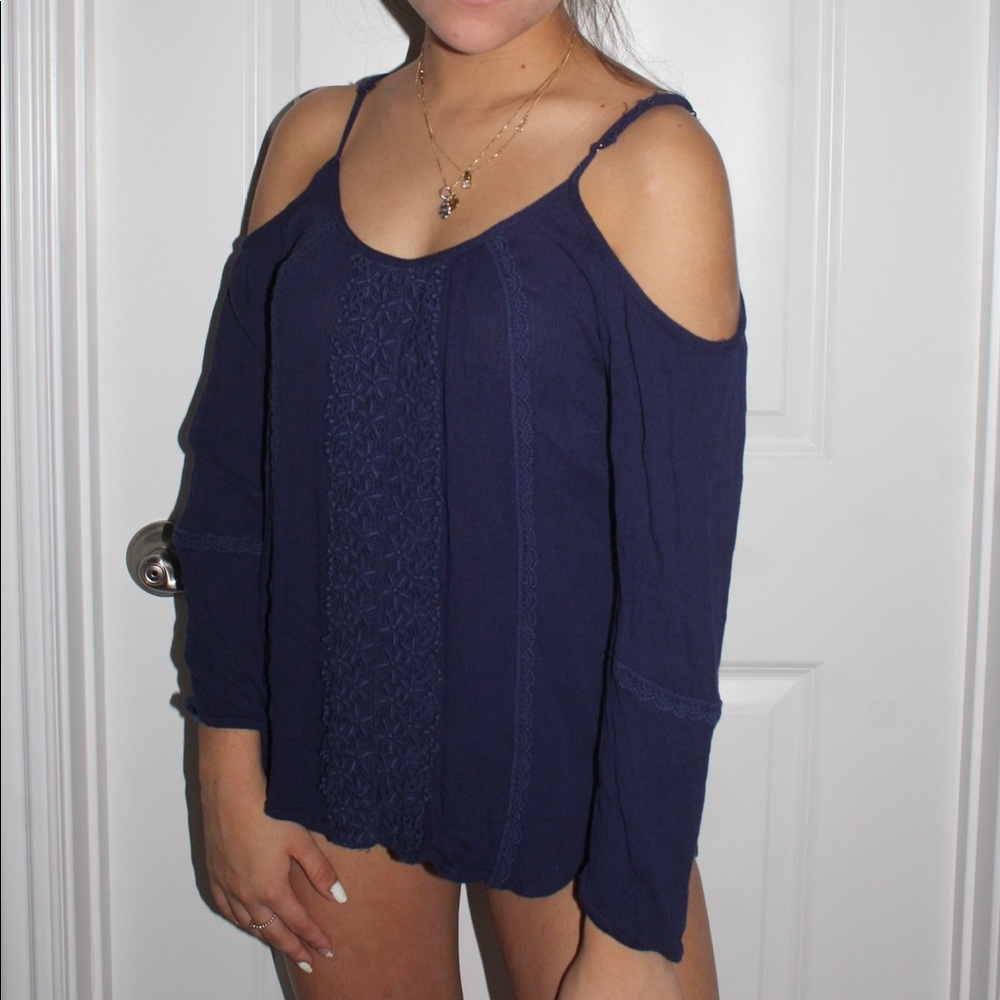 Navy Blue Blouse, Offshoulder, long sleeve